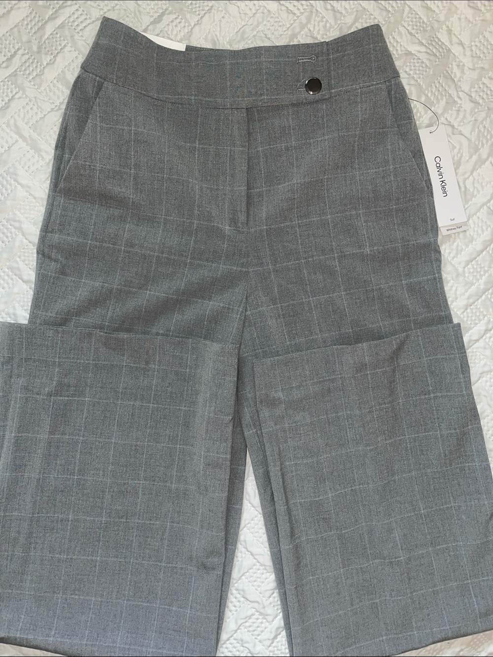 Calvin Klein Gray Plaid Wide-Leg Trousers